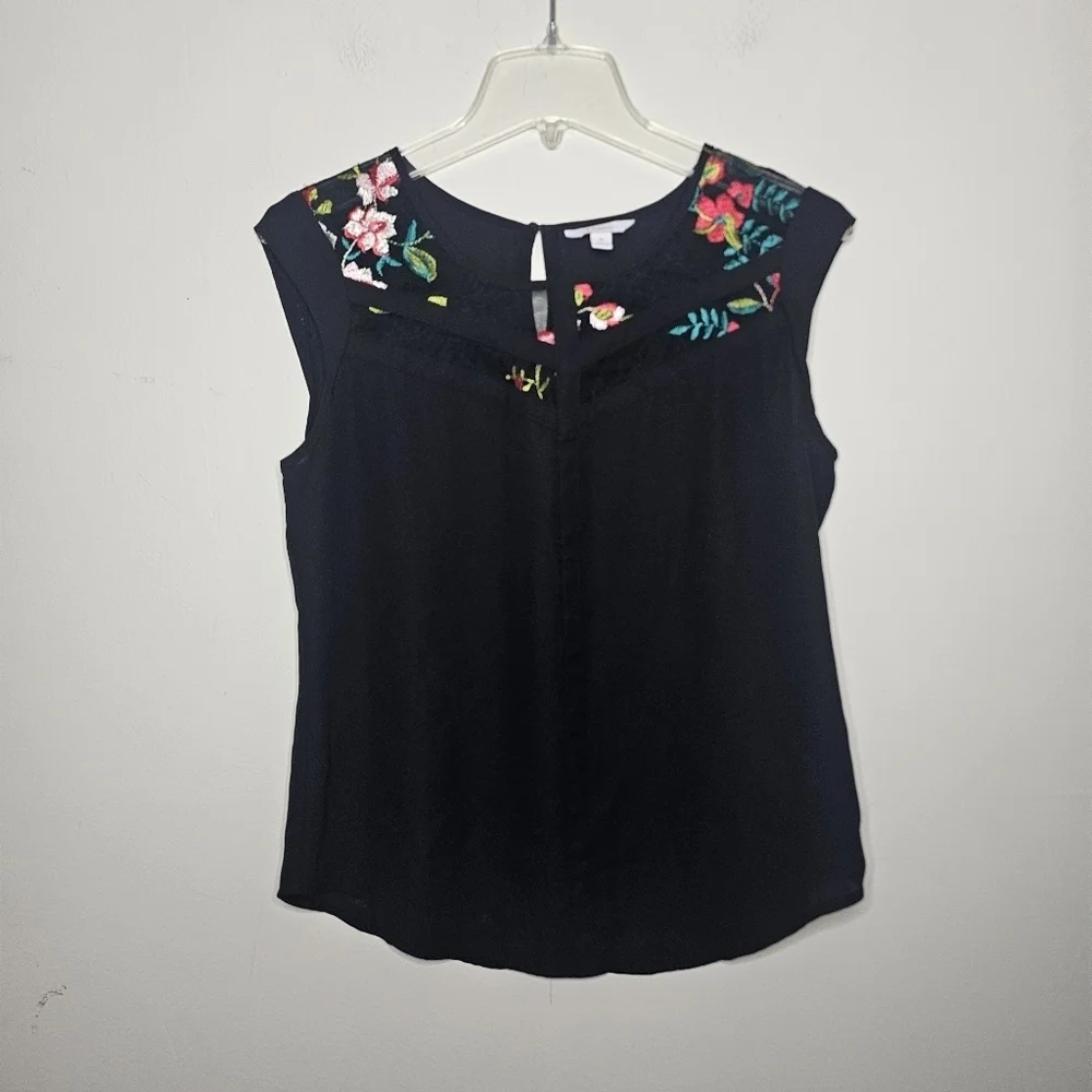 Candies Floral Sheer Shoulder Tank Top Size Medium - Picture 2 of 7